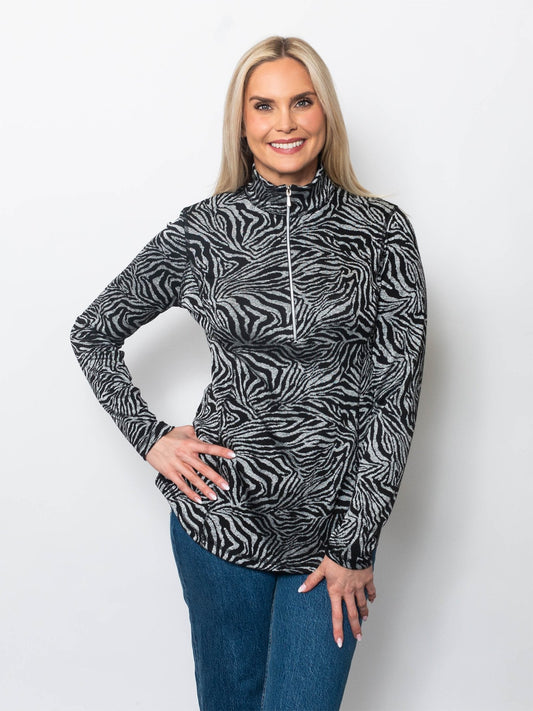Zebra Jacquard Quarter Zip Top