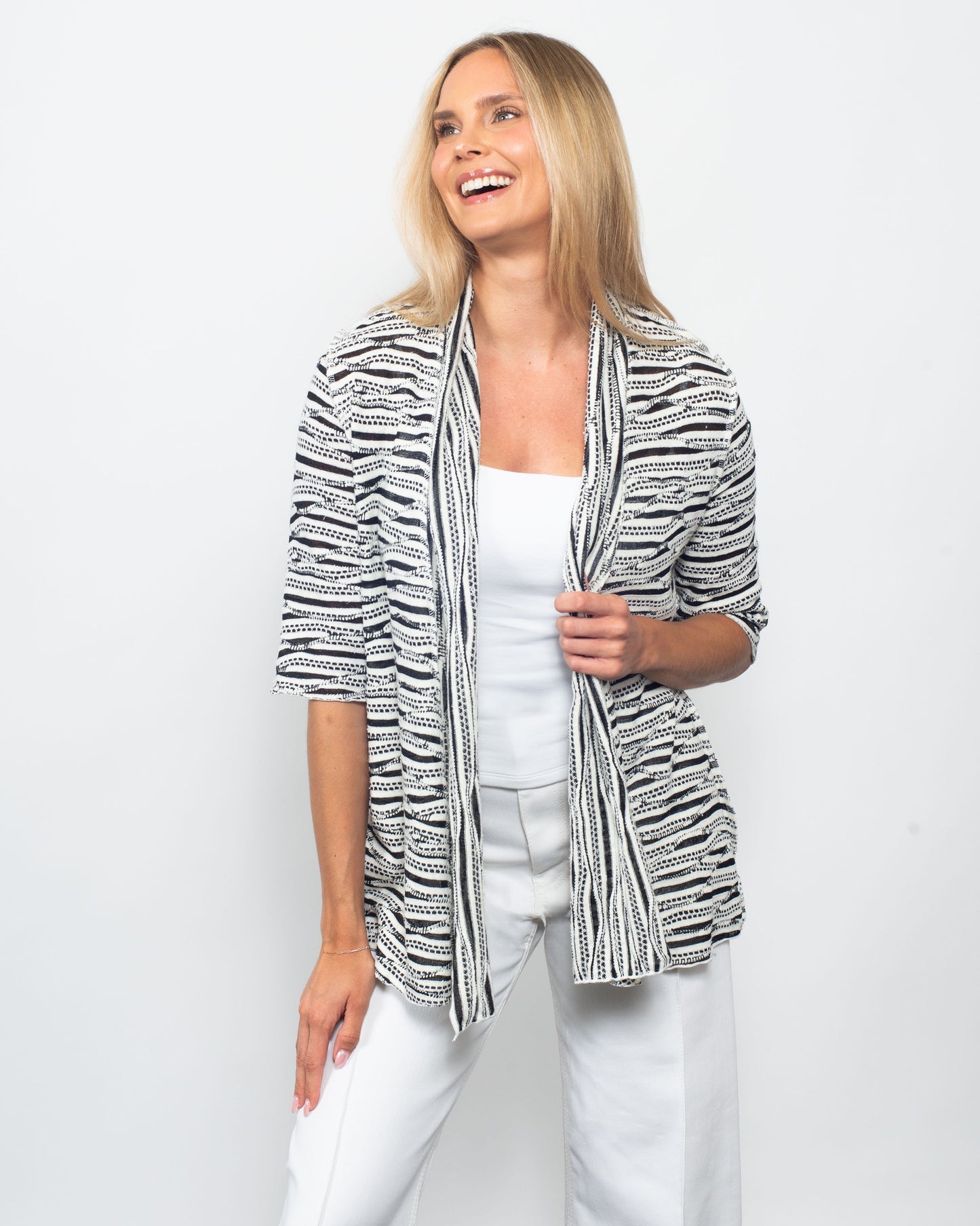 Twisted Stripe Elbow Sleeve Cardigan
