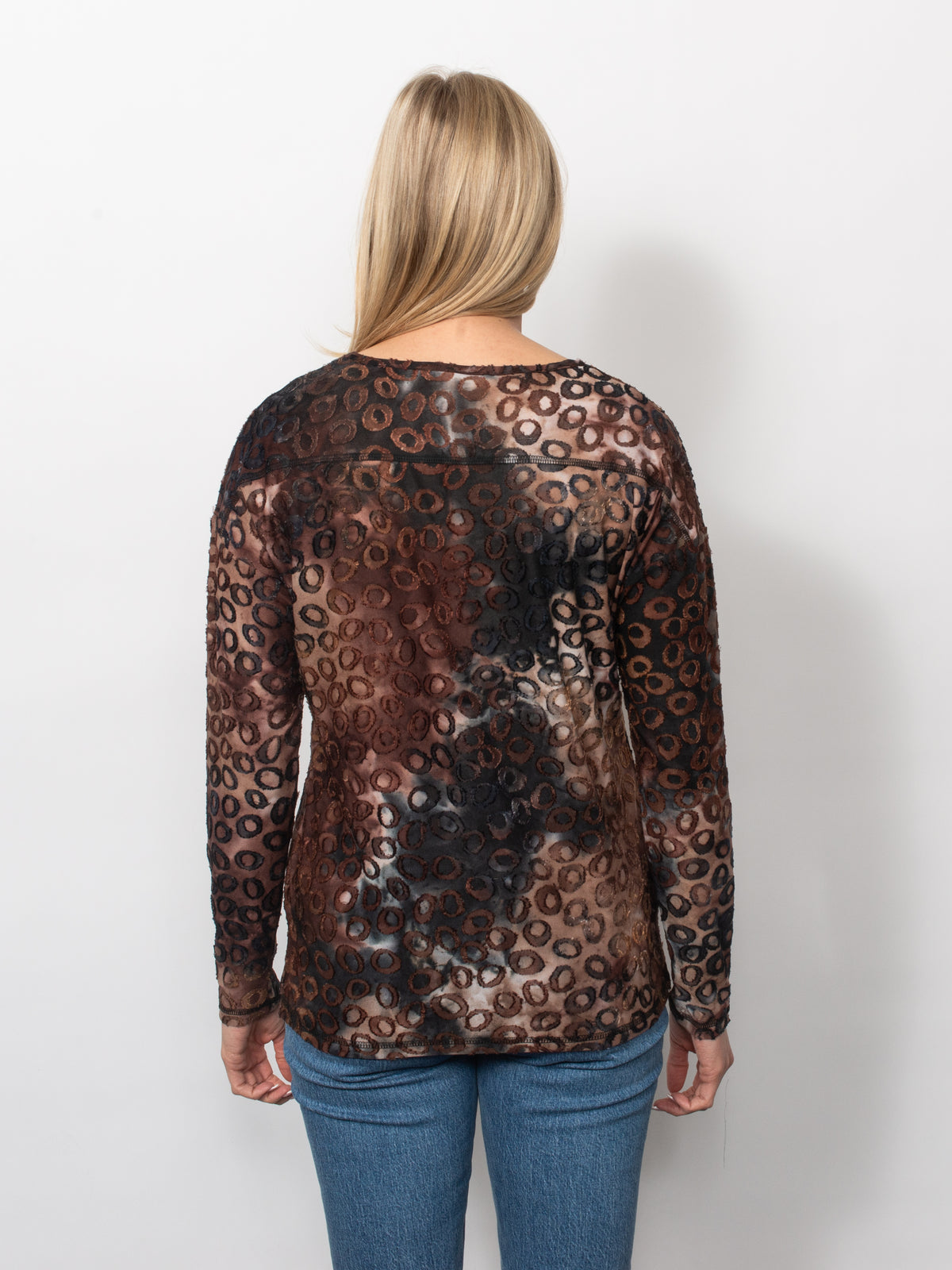 Tie Dyed Burnout Eyelash Crew Neck Top