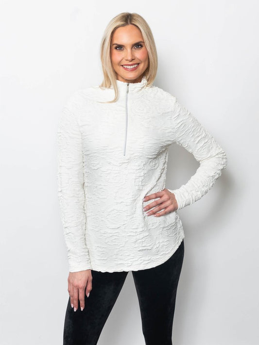 Floral Blister Jacquard Quarter Zip Top