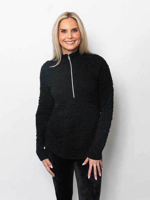Floral Blister Jacquard Quarter Zip Top