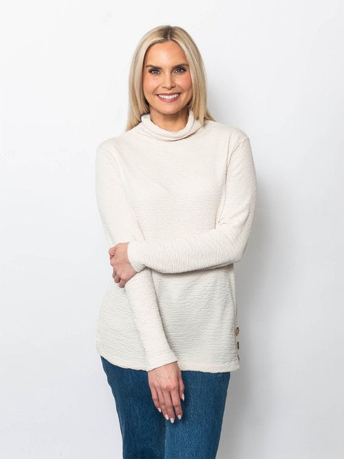 Seersucker Funnel Neck Top