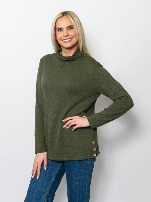Seersucker Funnel Neck Top