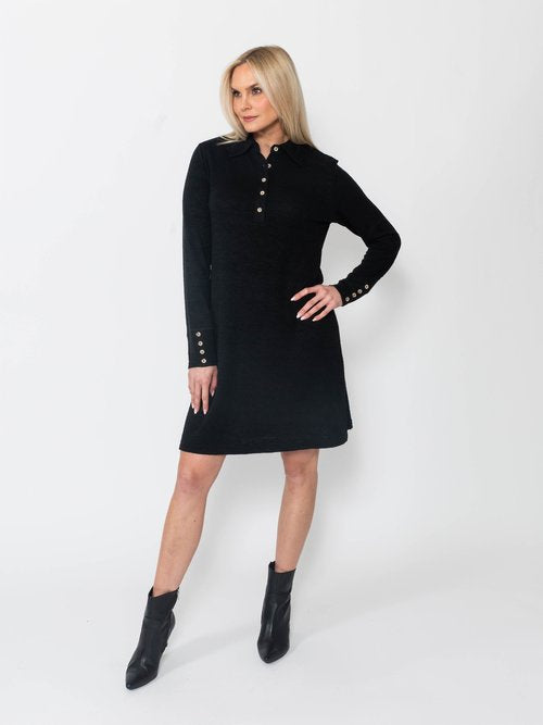 Seersucker Long Sleeve Dress Black / XL Seersucker Long Sleeve Dress Black / XL