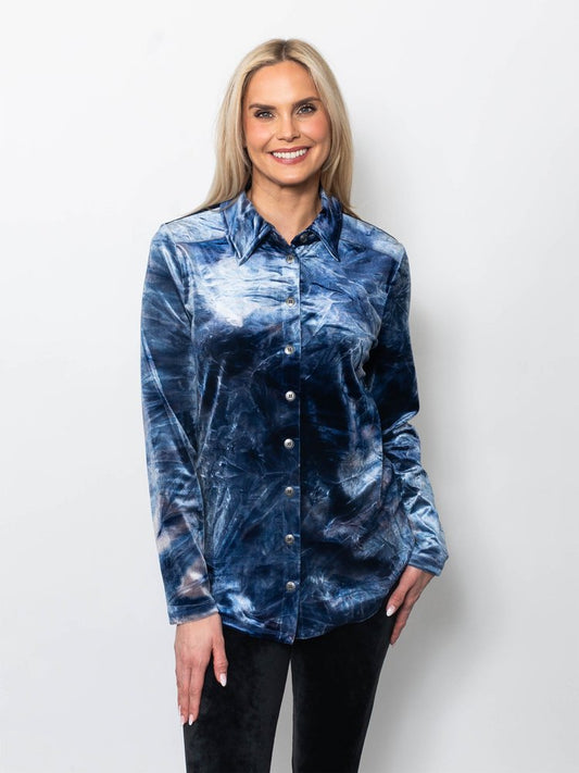 Tie Dyed Velvet Button Up Shirt