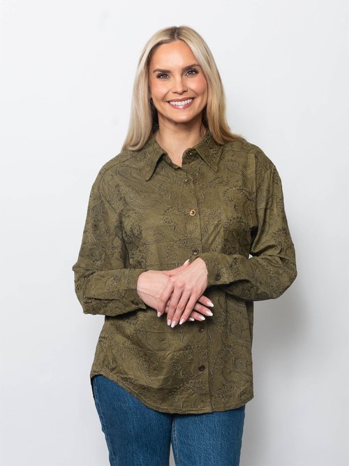 Embroidered Suede Button up Shirt