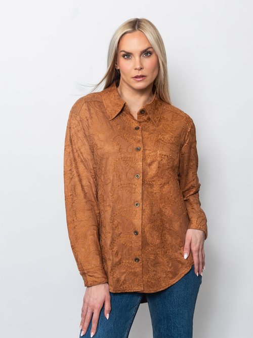 Embroidered Suede Button up Shirt