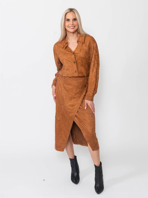 Embroidered Suede Wrap Skirt