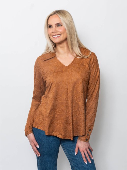 Embroidered Suede Johnny Collar Shirt