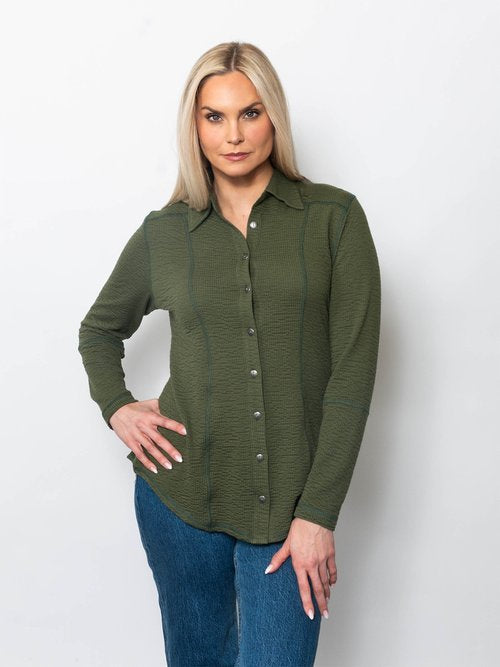 Seersucker Contrast Button Up Shirt