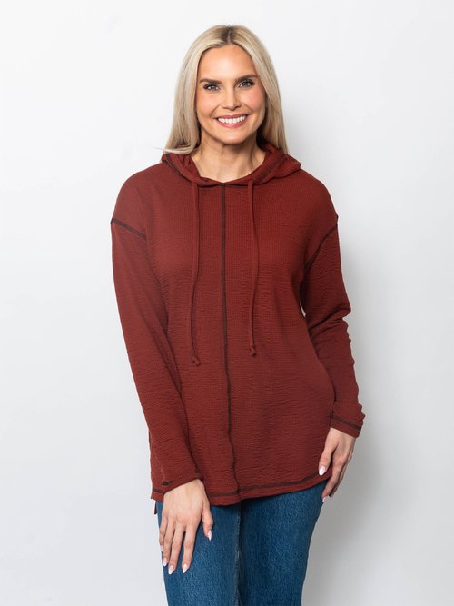 Seersucker Contrast Long Sleeve Hoodie