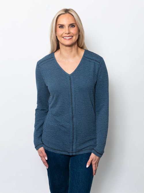 Seersucker V-Neck Contrast Inside-out Seam Top