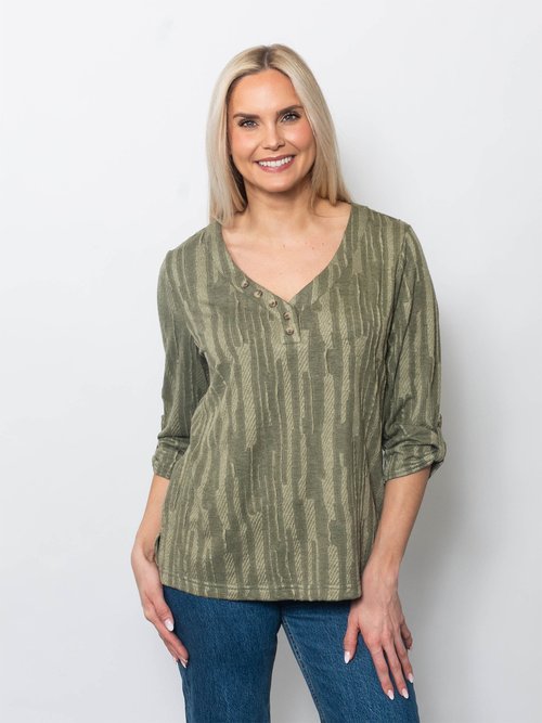 Stripe Jacquard V-Neck Henley