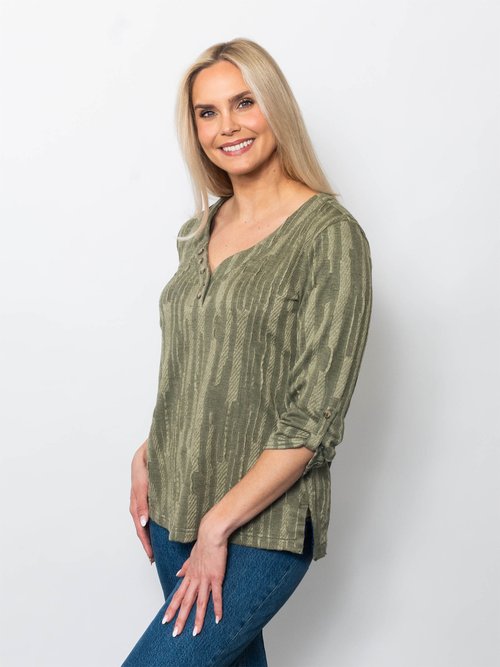 Stripe Jacquard V-Neck Henley