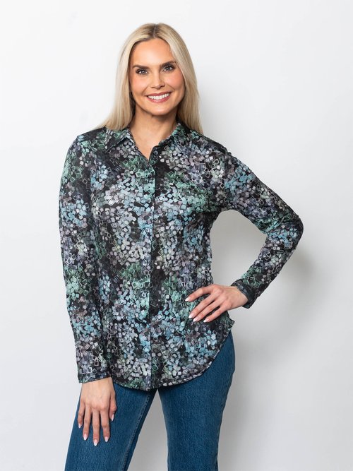 Printed Crinkle Button Shirt