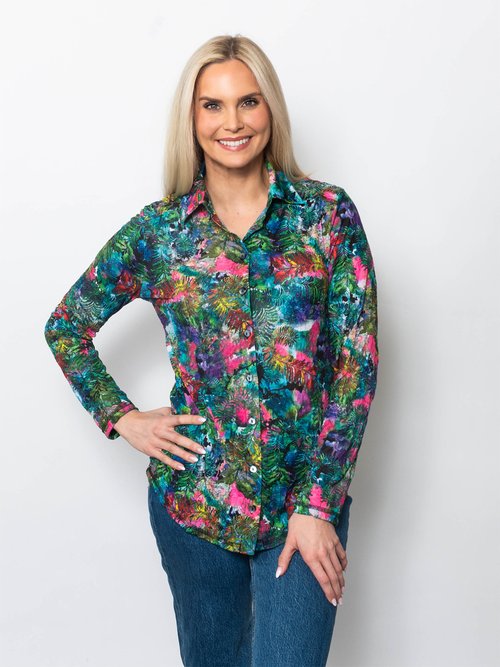 Printed Crinkle Button Shirt