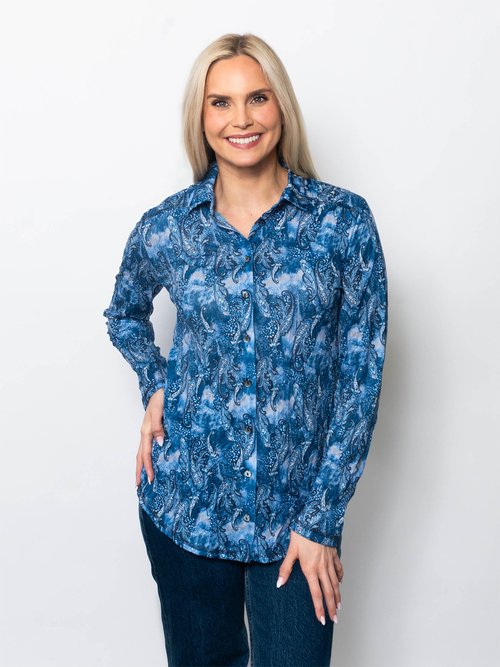 Printed Crinkle Button Shirt