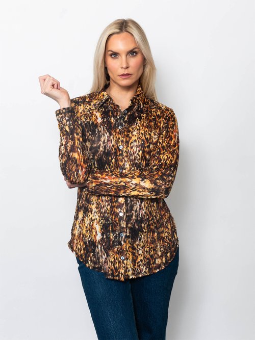 Printed Crinkle Button Shirt