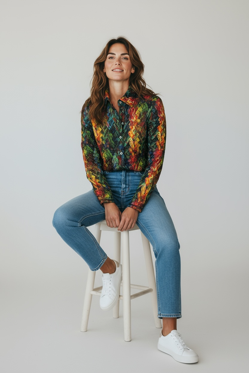 Printed Crinkle Button Shirt