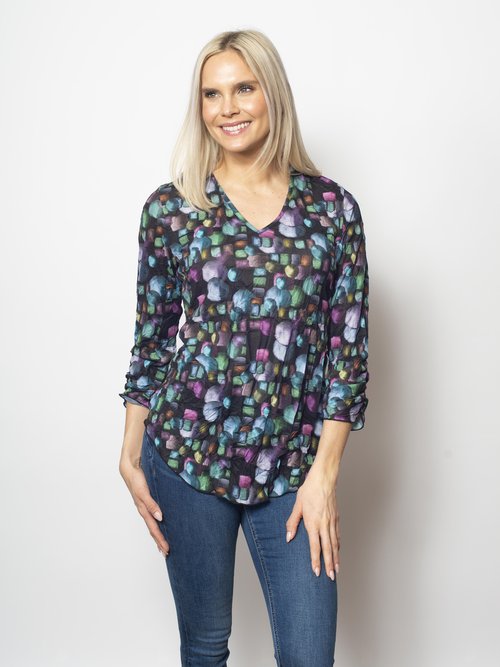Crinkle V-Neck 3/4 Sleeve