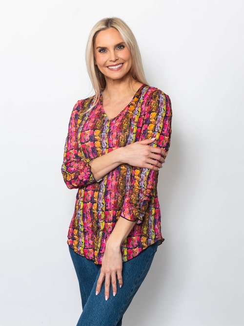 Printed Crinkle V-neck Top