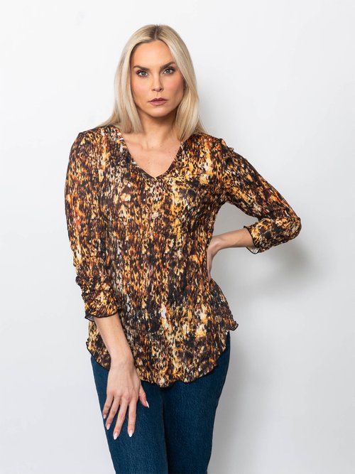Printed Crinkle V-neck Top