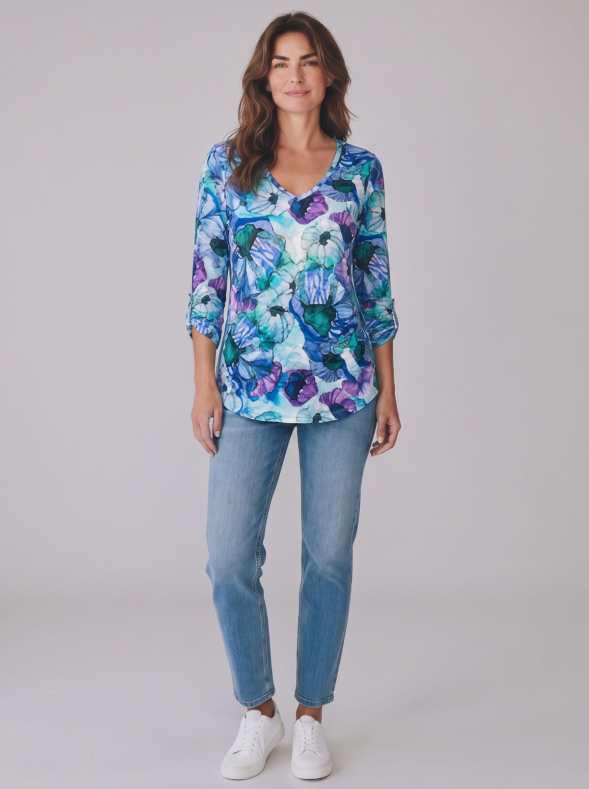 Printed Crinkle V-neck Top