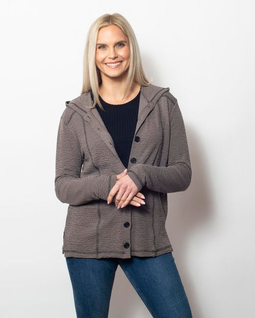 Seersucker Button-Up Hoodie