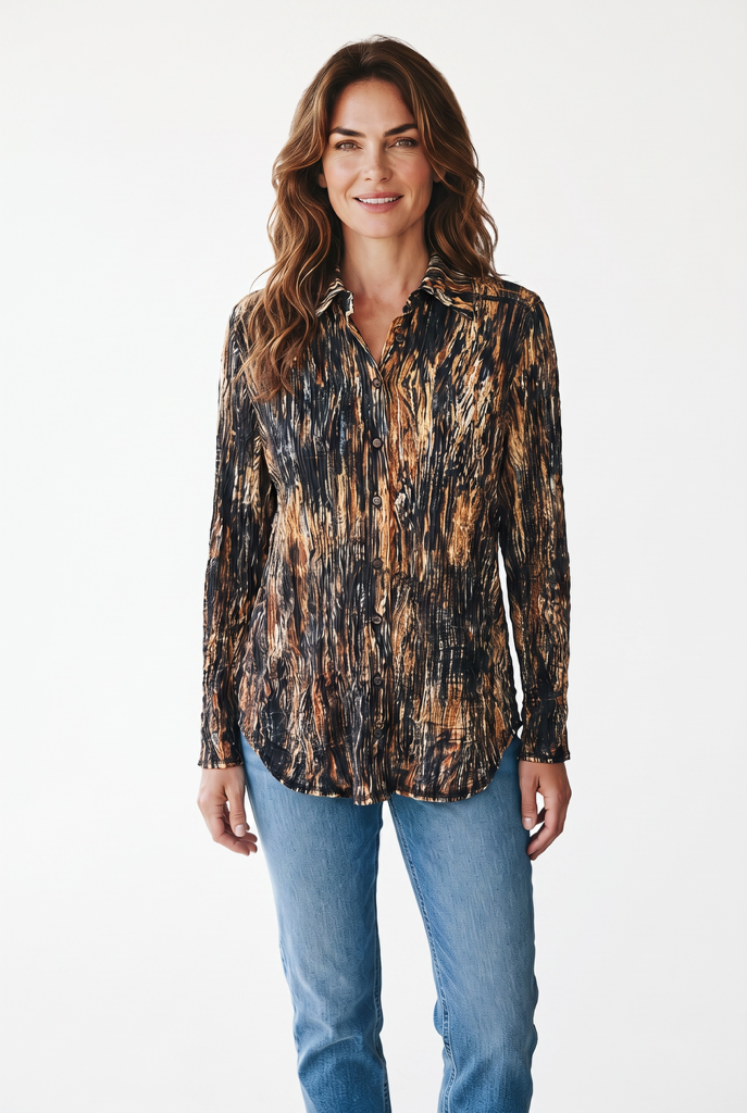 Printed Crinkle Button Up Shirt
