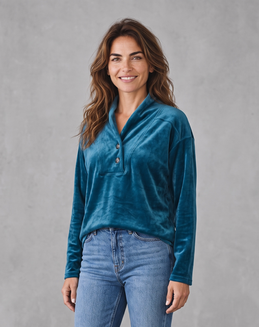Microfleece Drape Neck Pullover Top