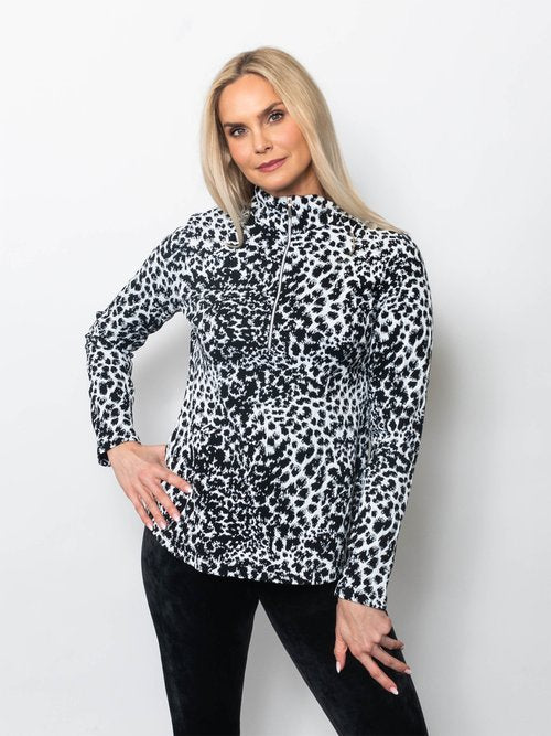 Jungle Print Quarter Zip Neck Top
