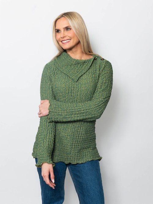 Pucker Asymmetrical Collar Top