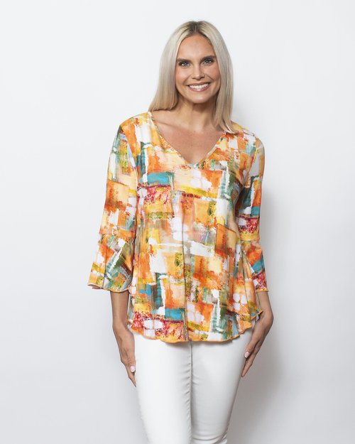 Viscose V-Neck Flounce Sleeve