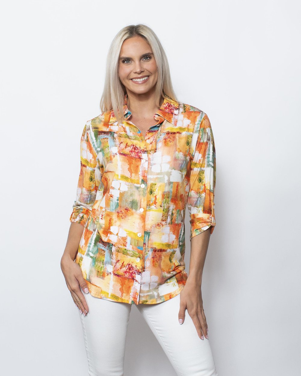 Viscose Buttoned Shirt with Tab Sleeve
