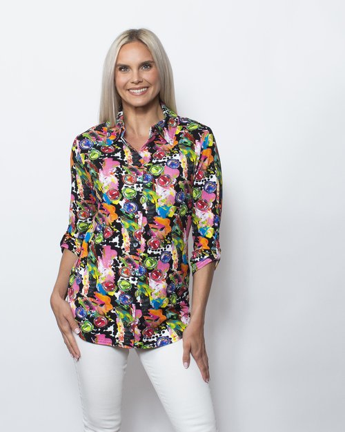 Viscose Buttoned Shirt with Tab Sleeve