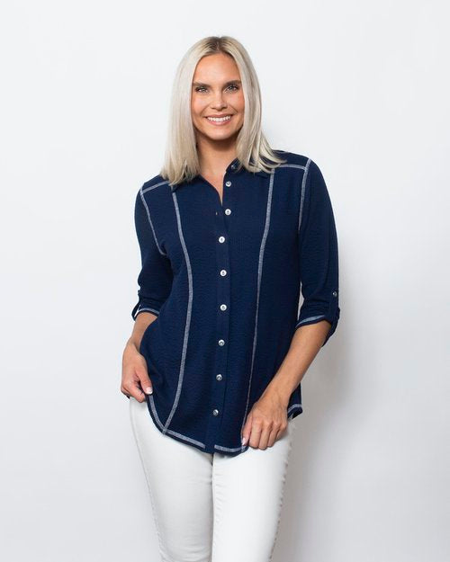 Seersucker Contrast Buttoned Shirt