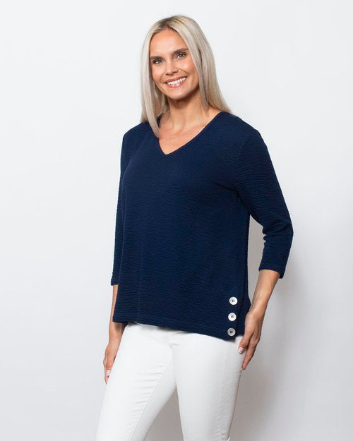 Seersucker V-Neck Blouse
