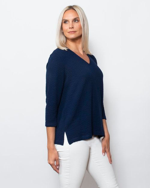 Seersucker V-Neck Blouse