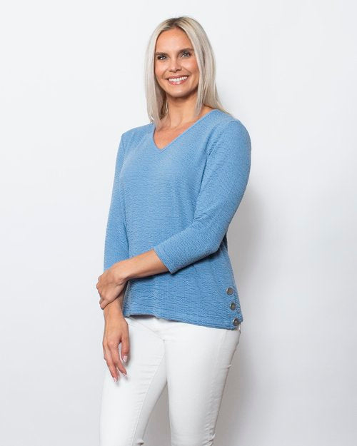 Seersucker V-Neck Blouse