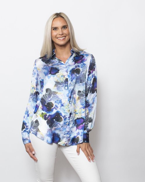 Printed Charmeuse Button Shirt