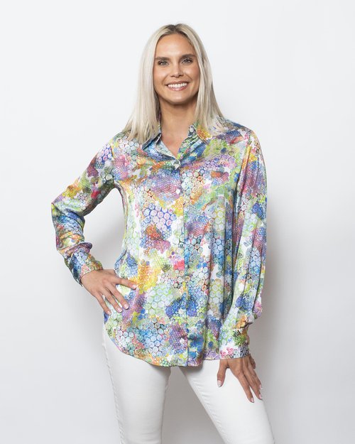 Printed Charmeuse Button Shirt