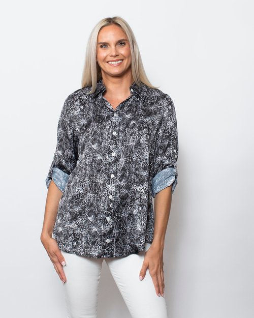 Printed Charmeuse Button Shirt