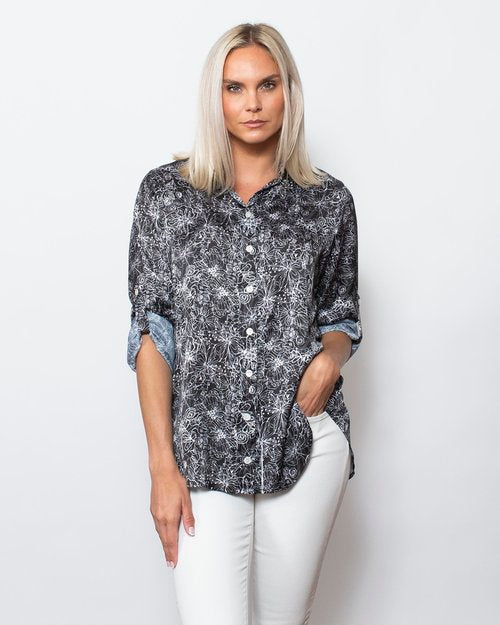 Printed Charmeuse Button Shirt