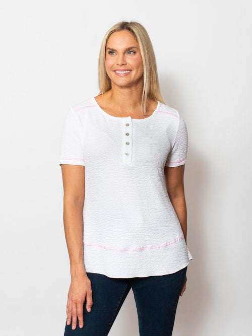 Seersucker Contrast Short Sleeve Henley Top