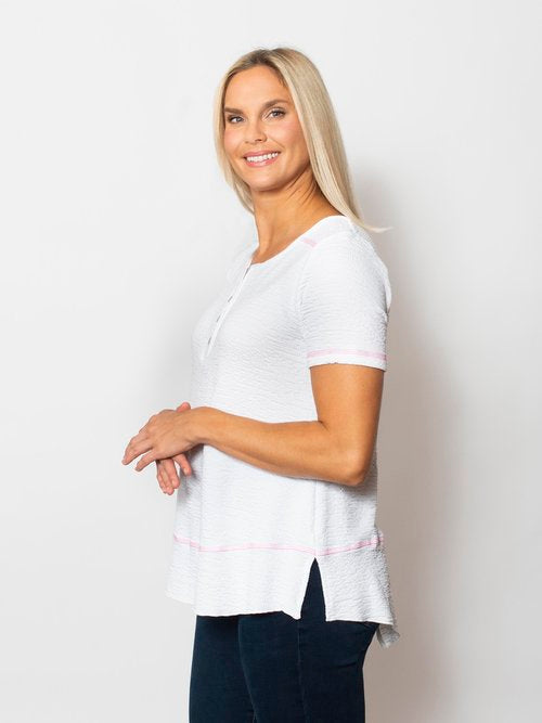 Seersucker Contrast Short Sleeve Henley Top