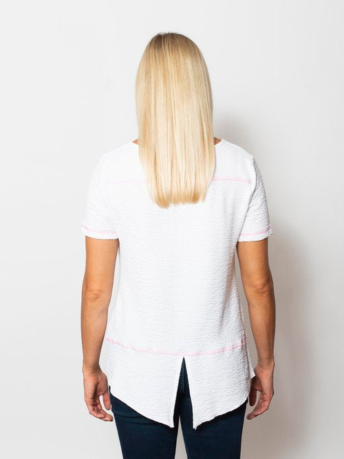 Seersucker Contrast Short Sleeve Henley Top