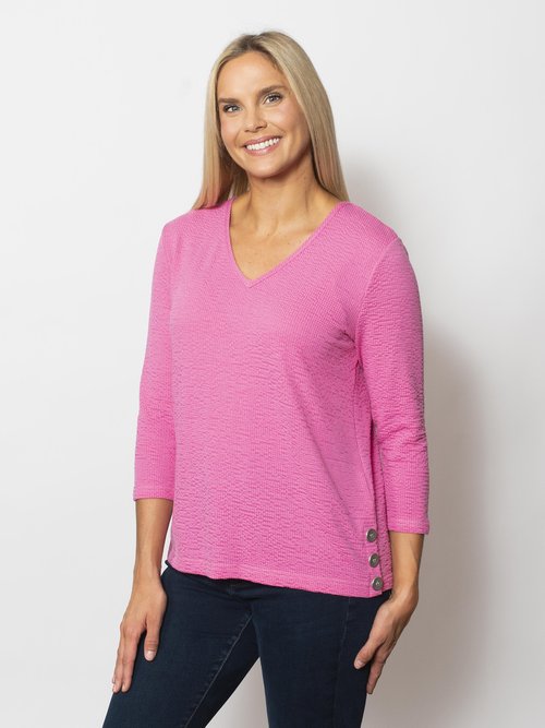 Seersucker V-Neck Blouse