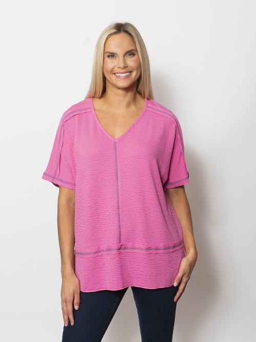Seersucker V-Neck Top