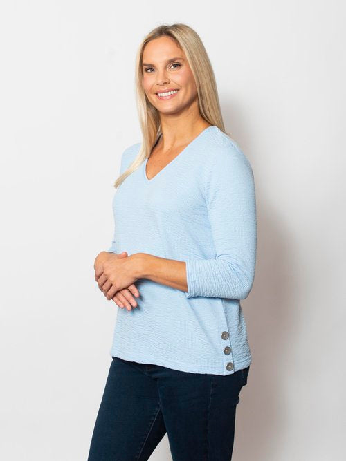Seersucker V-Neck Blouse
