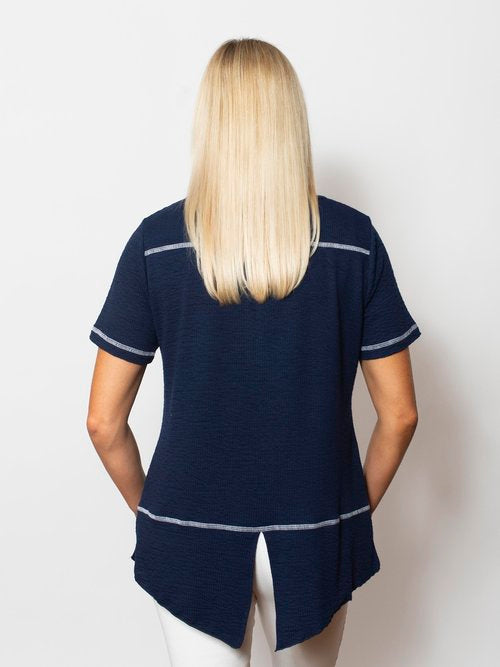 Seersucker Contrast Short Sleeve Henley Top